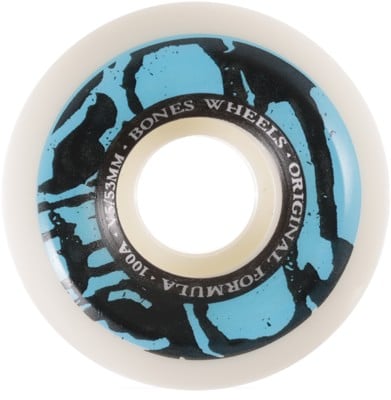 Bones 100's OG Formula V5 Sidecut Skateboard Wheels - white/blue mummy skulls (100a) - view large