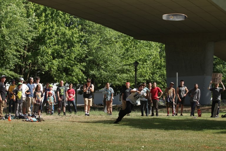 ...and launch. Customer Service manager James Davis takes his afternoon break during our Mall Grab Board Toss.