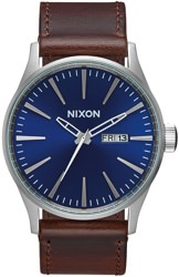 Nixon Sentry Leather Watch - blue/brown