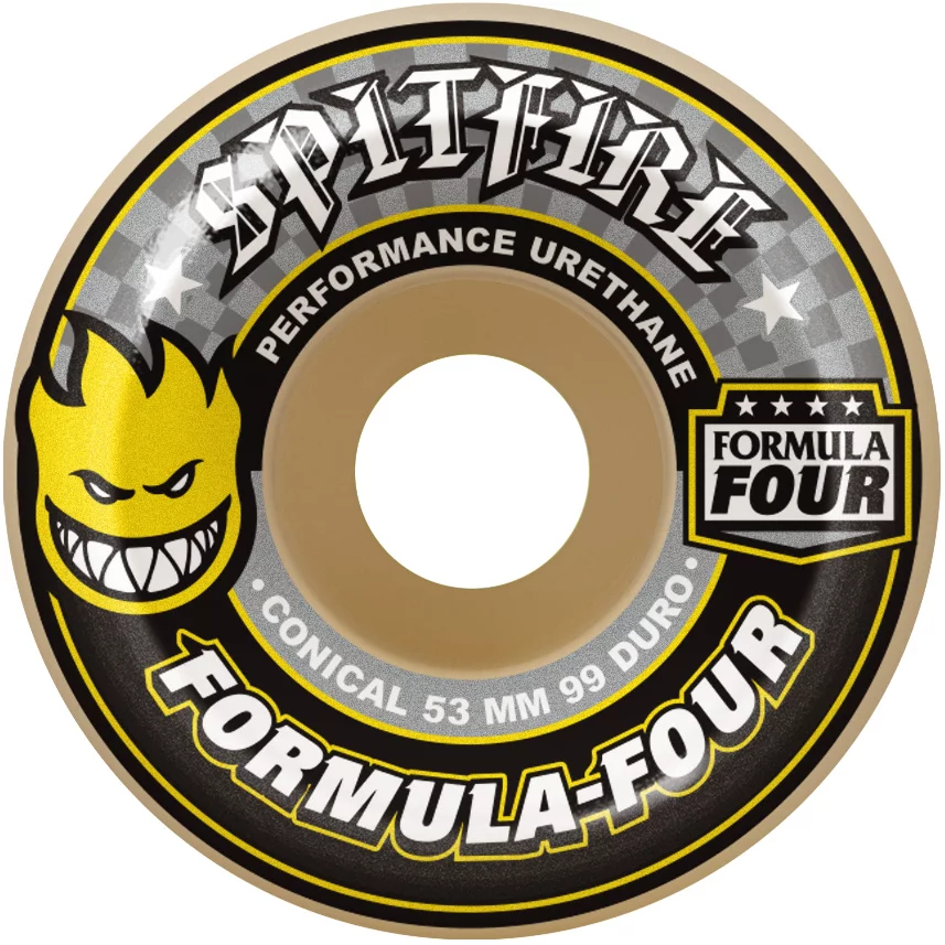 56mm Spitfire Formula Four White//Yellow Conical 99D Skateboard Wheels Set of 4