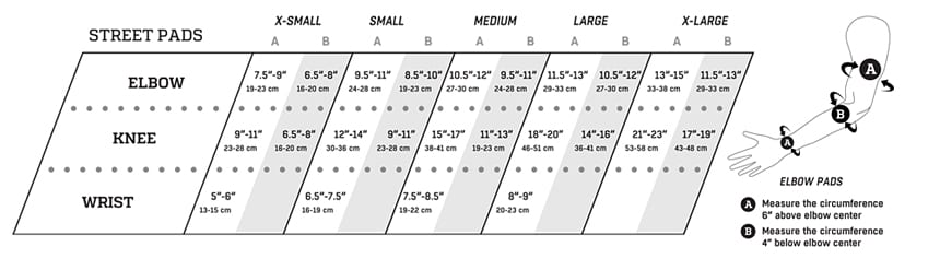 Elbow Pad Size Chart