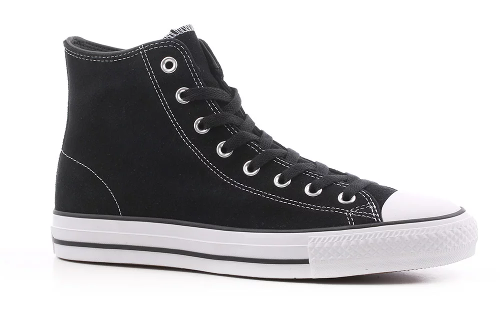 Converse Chuck Taylor All Star Pro High Skate Shoes - (suede)  black/black/white - Free Shipping | Tactics