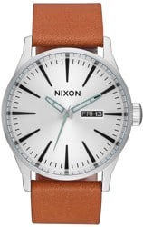 Nixon Sentry Leather Watch - silver/tan