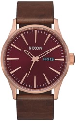 Nixon Sentry Leather Watch - rose gold/burgundy/brown