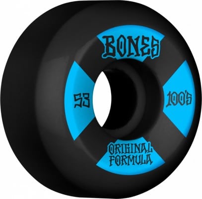 Bones 100's OG Formula V5 Sidecut Skateboard Wheels - black/blue #4 (100a) - view large