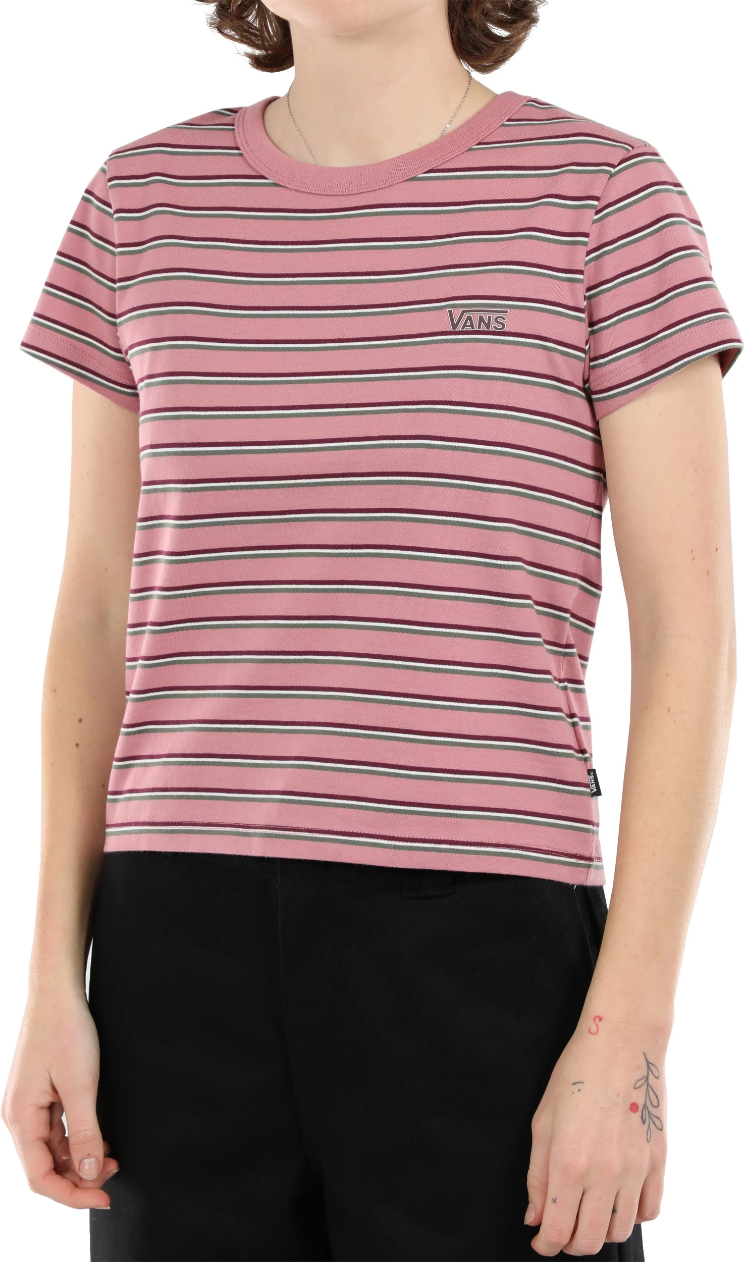 Vans Women's Striped Baby T-Shirt - mesa rose | Tactics