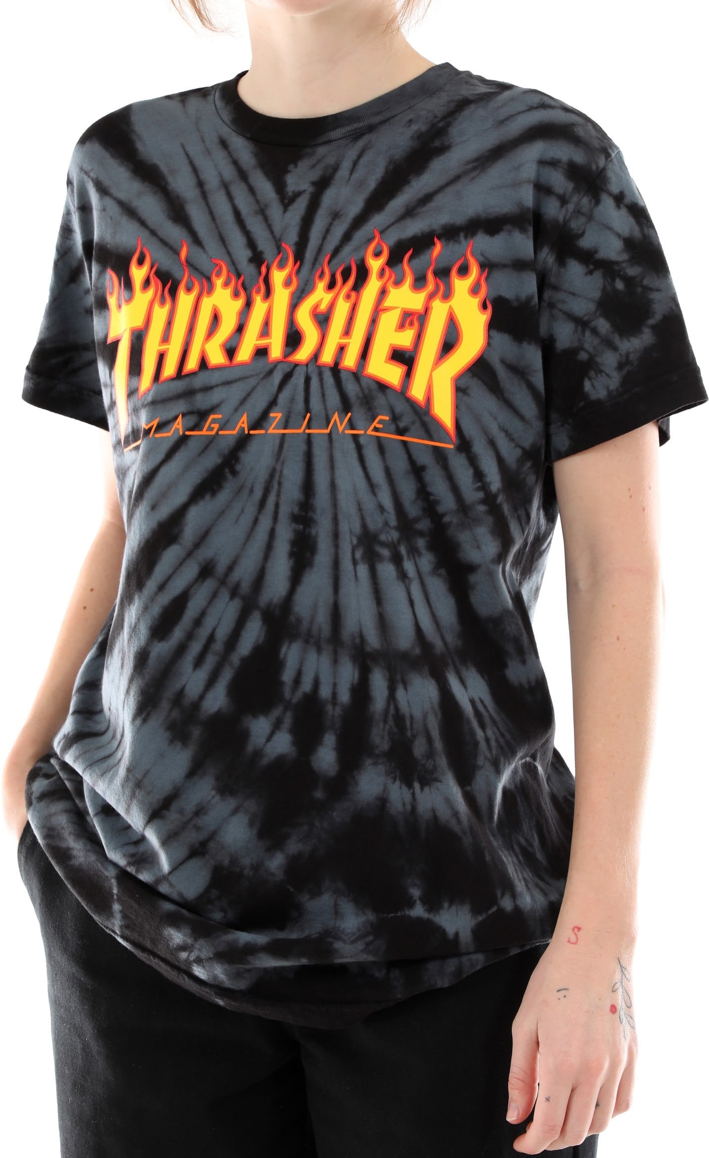 Thrasher Women's Flame Logo Tie Dye T-Shirt - black/grey | Tactics