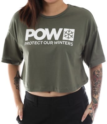 Protect Our Winters Women's POW Stacked Logo Jersey Crop T-Shirt - military green - view large