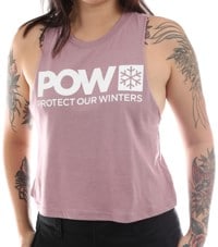 Protect Our Winters POW Stacked Logo Racerback Cropped Women's Tank - heather orchid