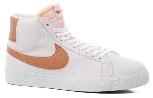 Nike SB Zoom Blazer Mid Skate Shoes - (orange label) white/light cognac-white-white - view large