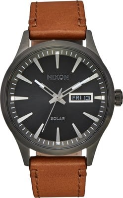 Nixon Sentry Solar Leather Watch - gunmetal - view large