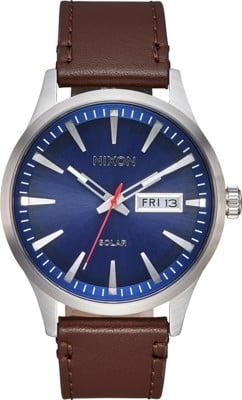 Nixon Sentry Solar Leather Watch - navy sunray/silver - view large