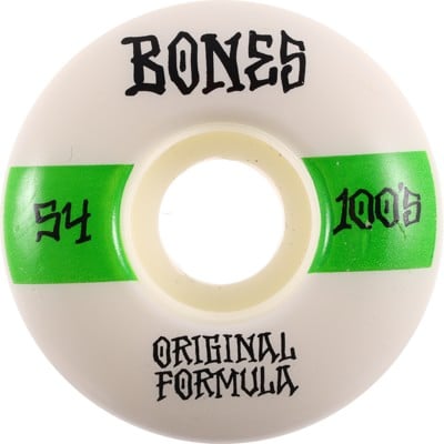 Bones 100's OG Formula V4 Wide Skateboard Wheels - white/green #14 (100a) - view large