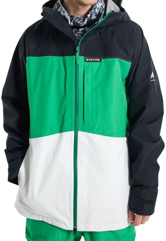 burton treeline gore-tex 3l insulated jacket - true black/clover green/stout white s