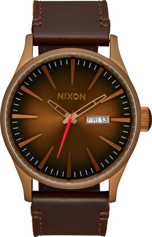 Photos - Wrist Watch NIXON Sentry Leather Watch - bronze/black A105 