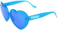 Happy Hour Heart Ons Sunglasses - clear glitter blue/blue tide lens
