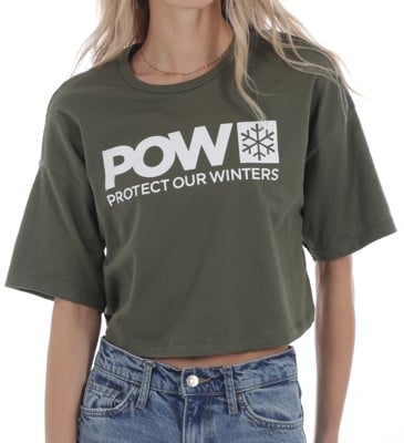 Protect Our Winters Women's POW Stacked Logo Jersey Crop T-Shirt - military green - view large