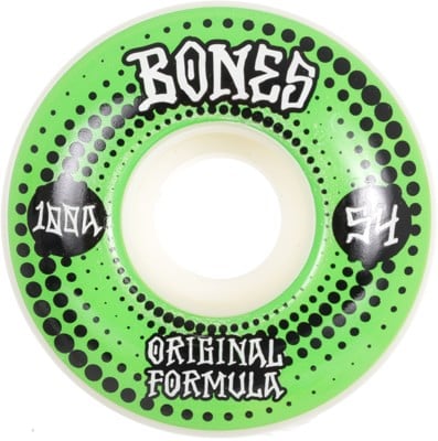 Bones 100's OG Formula V4 Wide Skateboard Wheels - white/green (100a) - view large