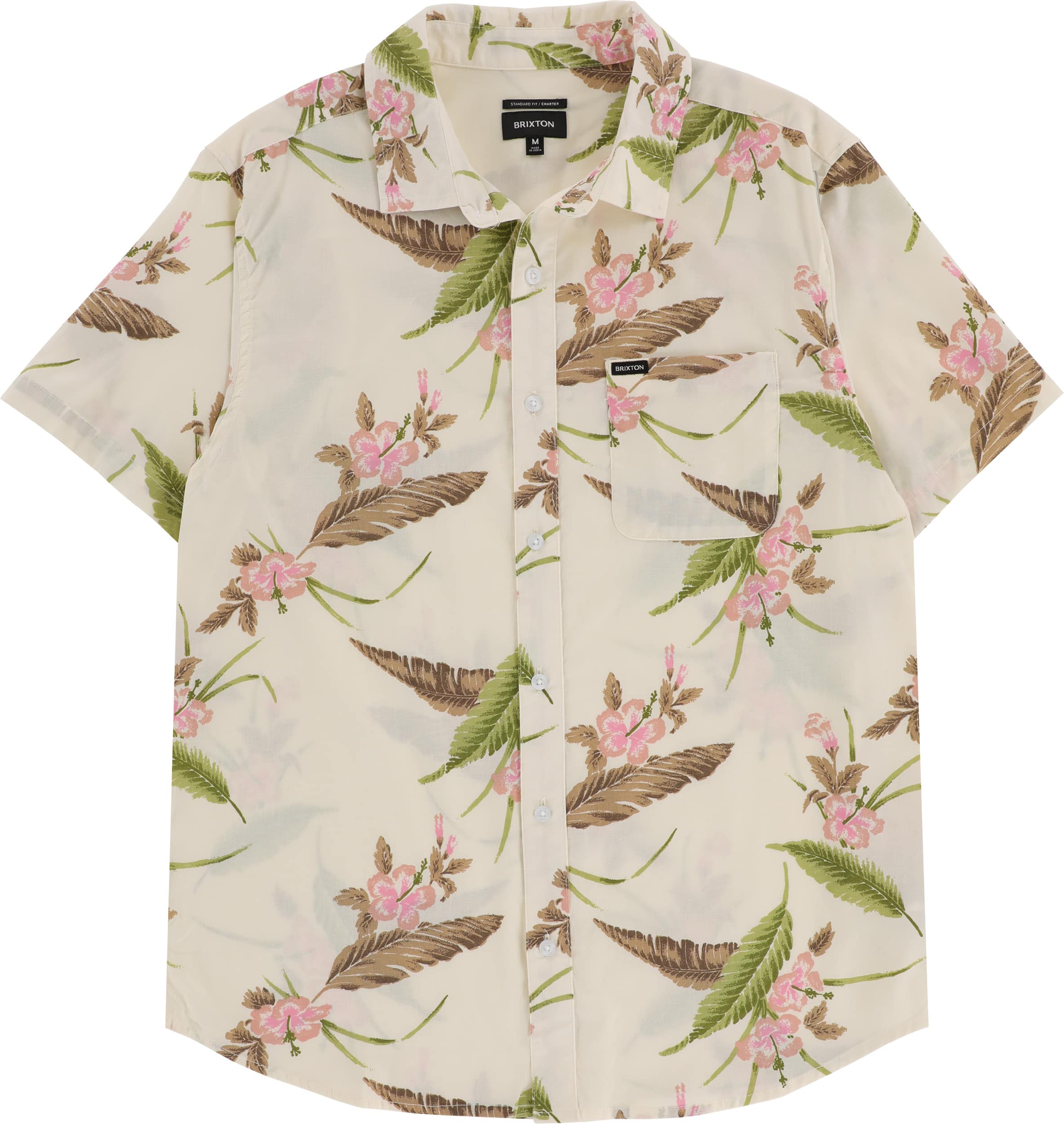 Brixton Charter Print S/S Shirt - off white/dark earth | Tactics