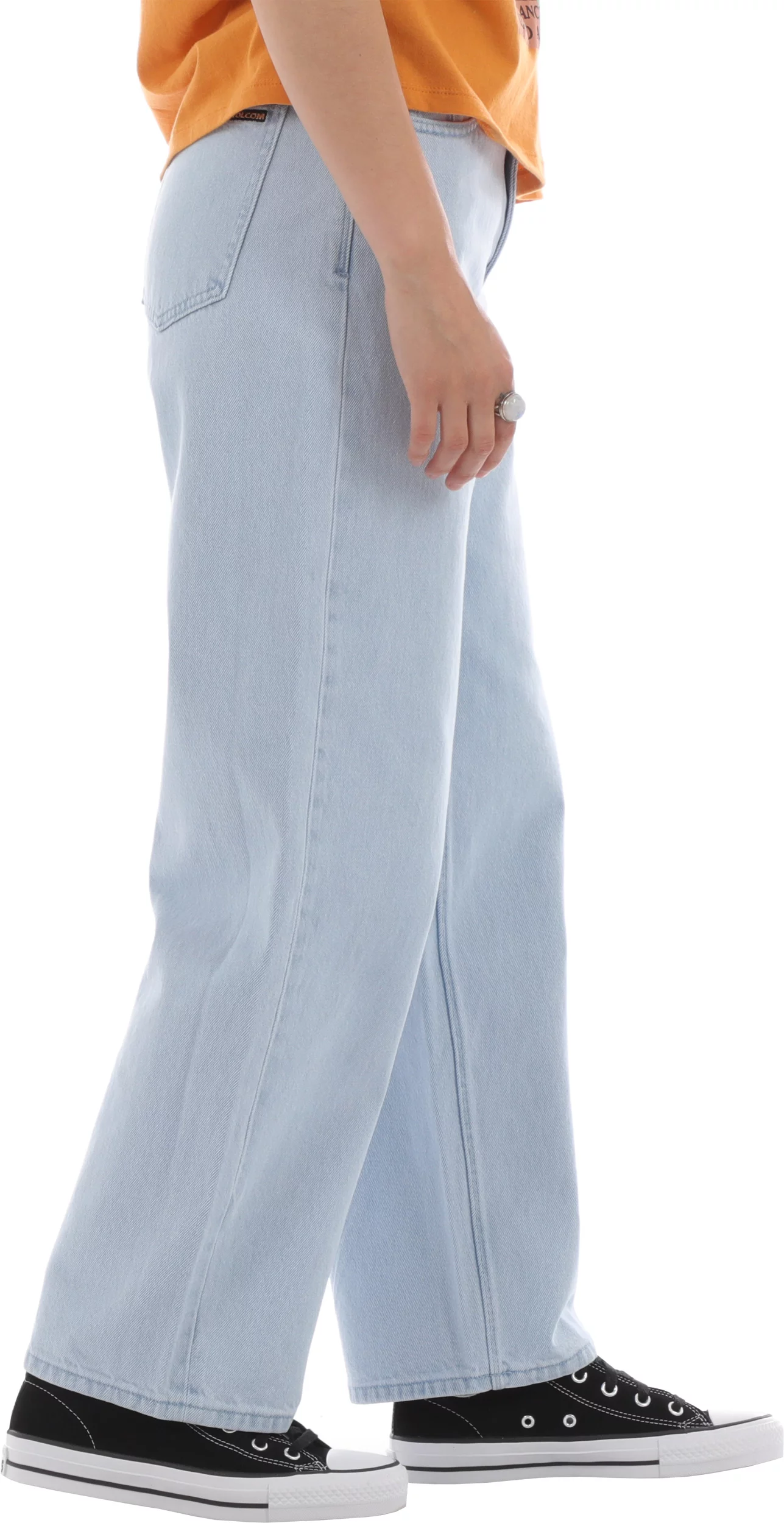 Volcom Women's Skate Date Wide Leg Denim Jeans – Loose Fit Trouser Pants With Snap Hem - View #5