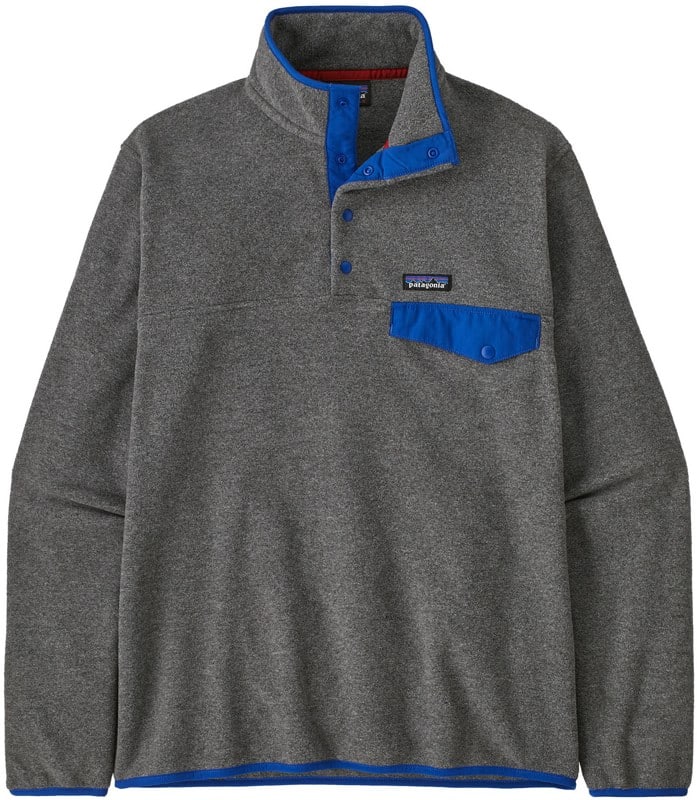 patagonia lightweight synchilla snap-t pullover - nickel w/passage blue l