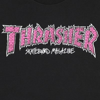 black and pink thrasher shirt