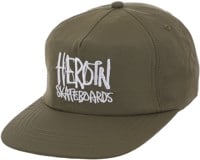 Heroin Script Snapback Hat - olive