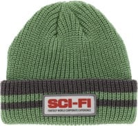 Sci-Fi Fantasy Reflective Patch Striped Beanie - olive/grey