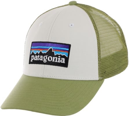 Patagonia P-6 Logo LoPro Trucker Hat - white w/ buckhorn green - view large