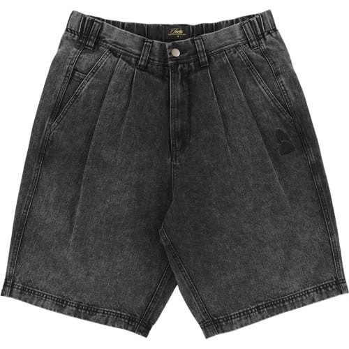 【Anyone more】Dabi Black Denim Rollup Shorts Tactics Buffet Pleated Denim Shorts - black