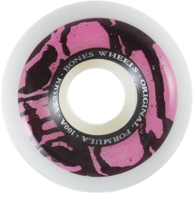 Bones 100's OG Formula V5 Sidecut Skateboard Wheels - white/pink mummy skulls (100a) - view large
