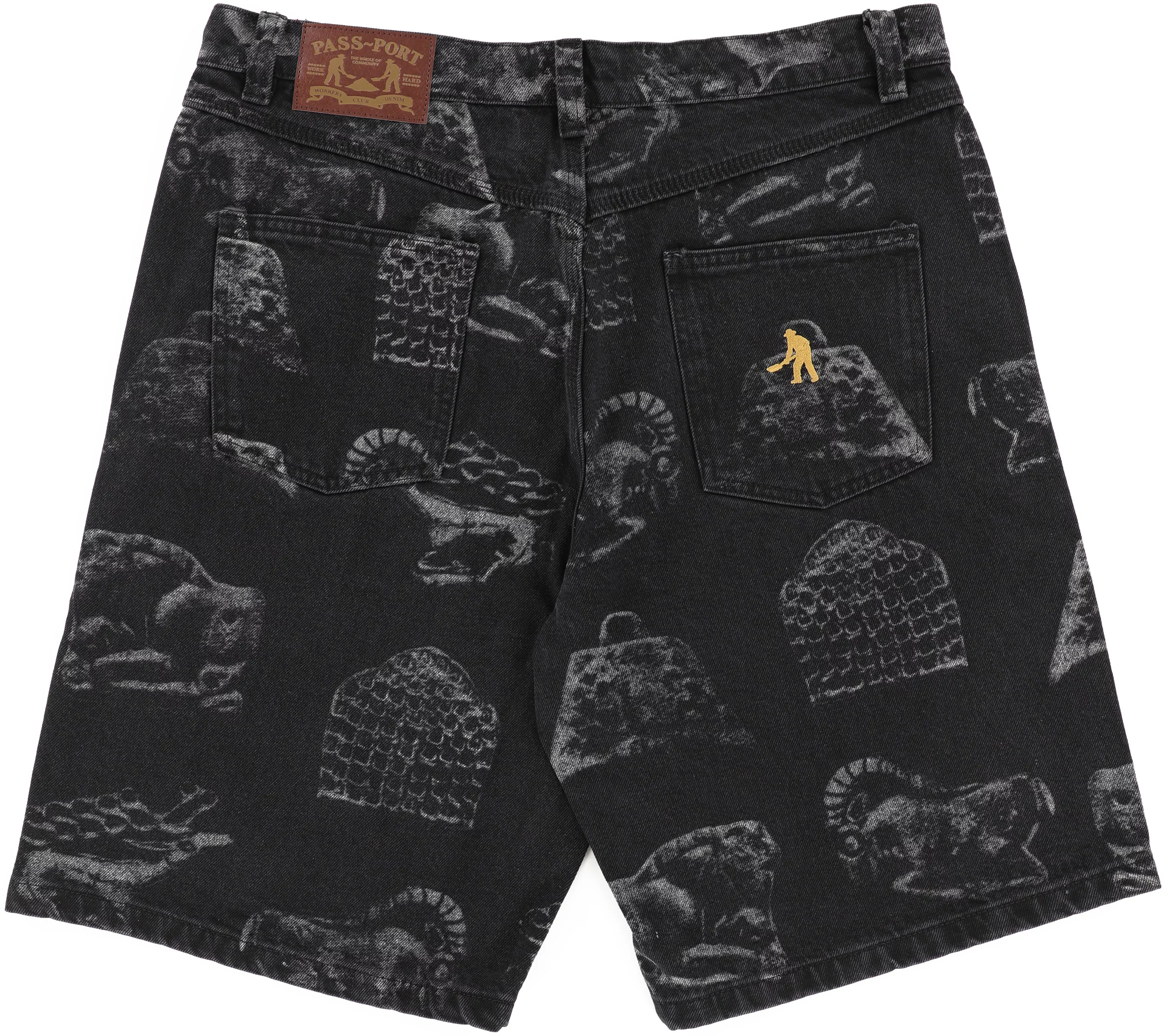 パンツ PASSPORT DENIM SHORTS BLACK 34 Passport Workers Club Shorts - black-printed | Tactics