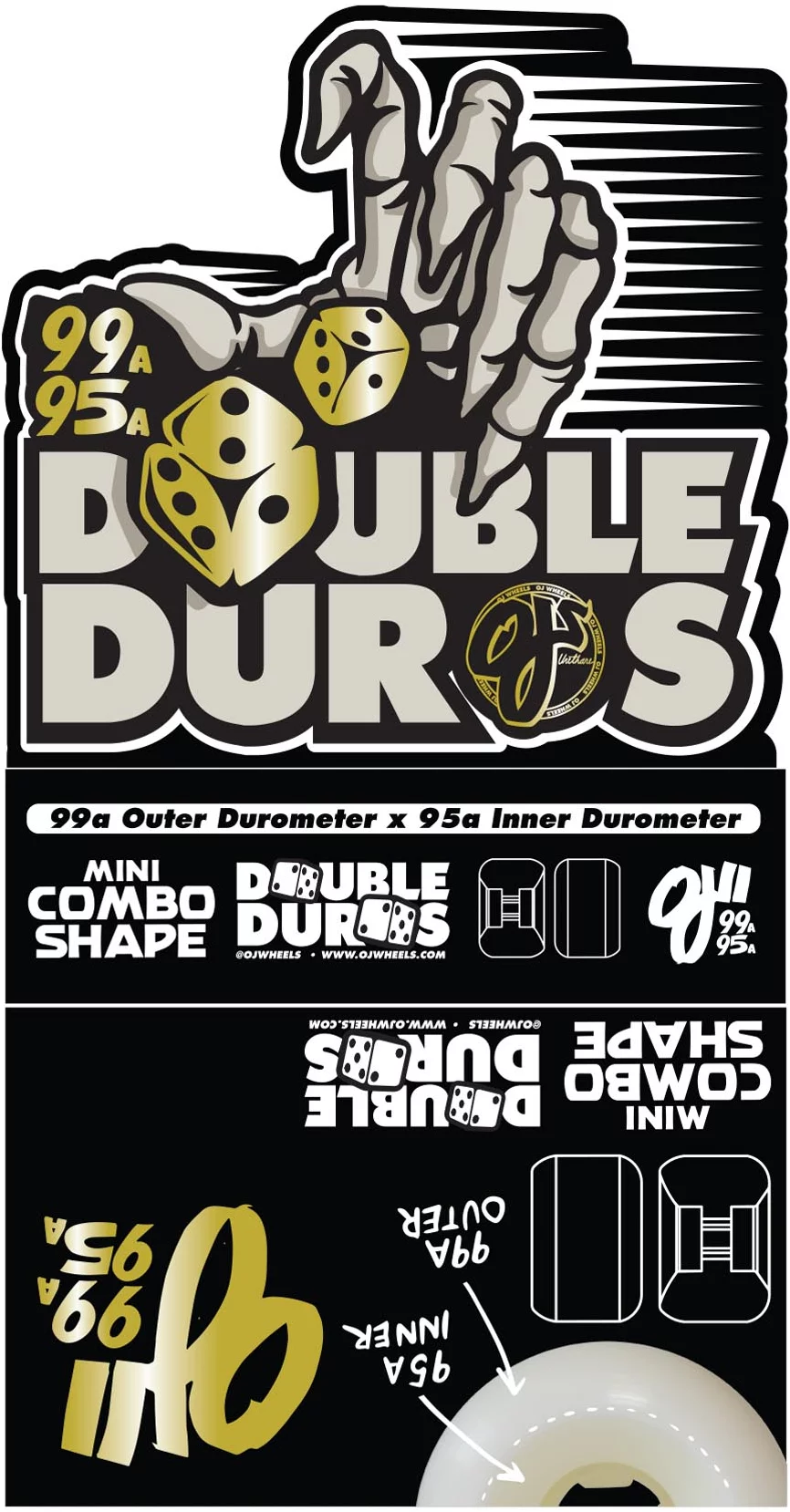 DOUBLE DUROS 95A 58mm スケートボードホイール OJ WHEELS DOUBLE DURO DRESSEN KOI GOLD 101A / 95A 58mm x 21m