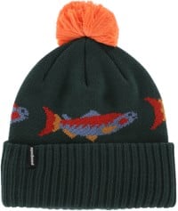 Patagonia Powder Town Beanie - salmon energy stripe: old growth green