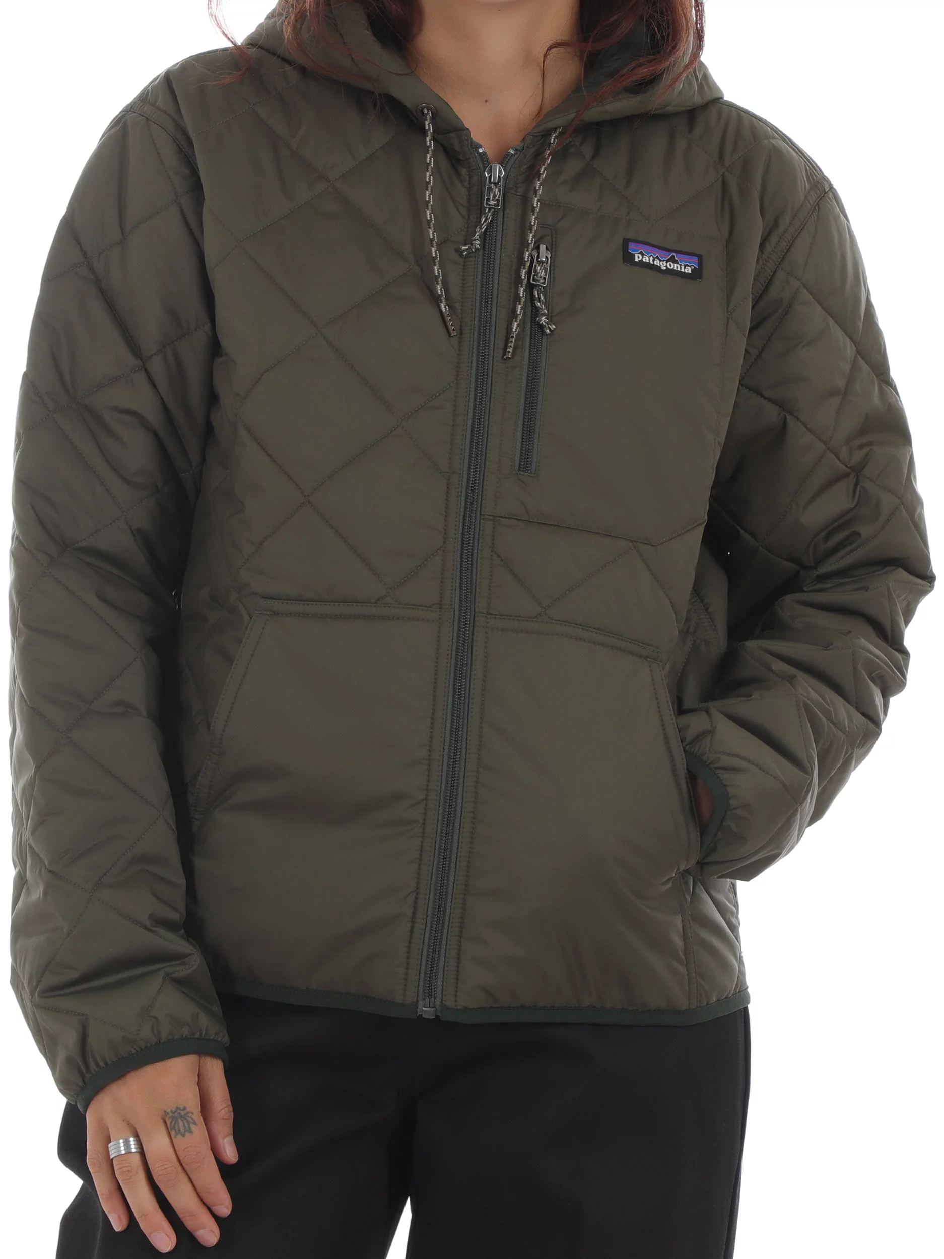 Patagonia Women's Diamond Quilt Bomber Hoody Jacket basin green