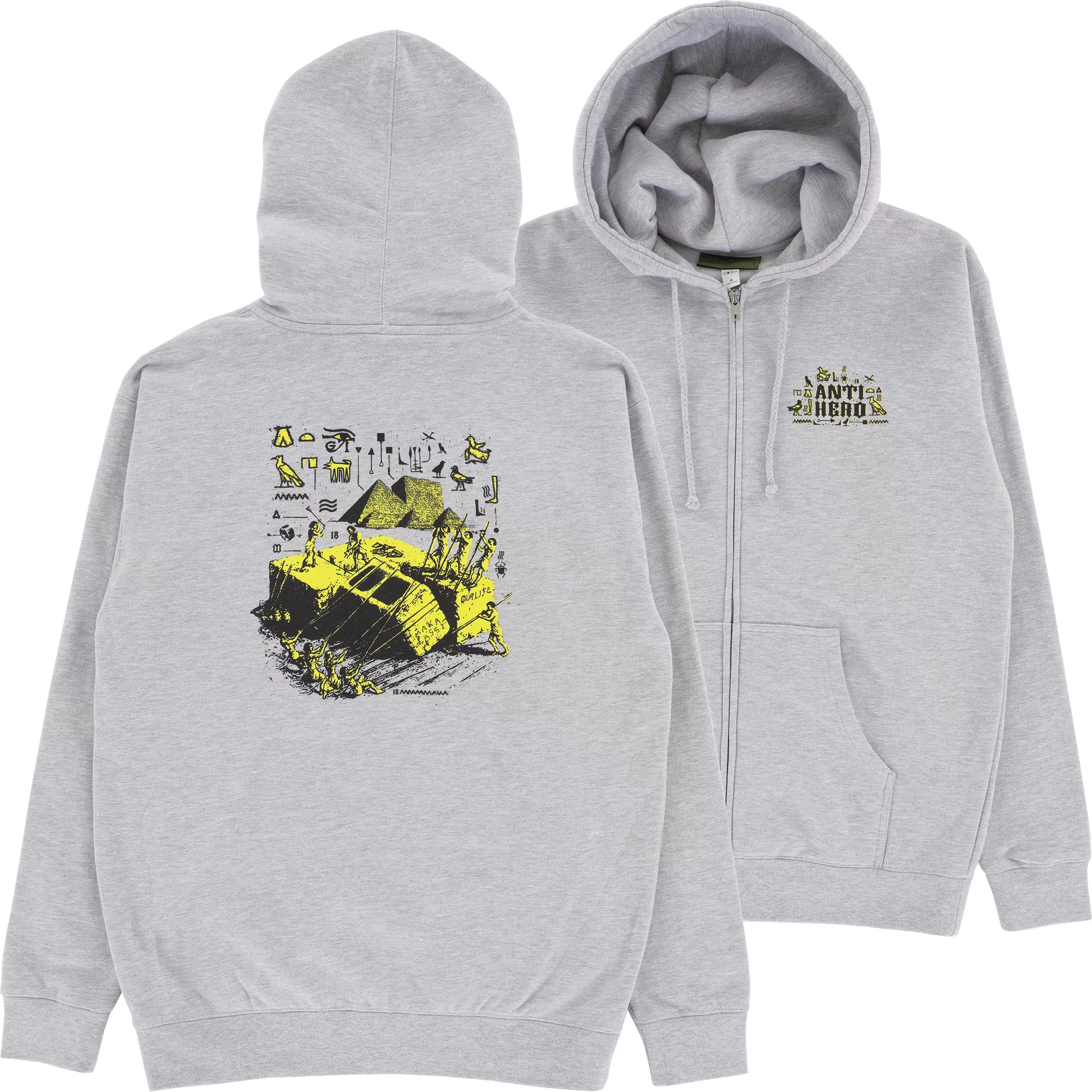 Anti-Hero Anti-Hiero Zip Hoodie - grey heather/black-yellow | Tactics