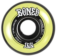 Bones 100's OG Formula V4 Wide Skateboard Wheels - black/yellow (100a)