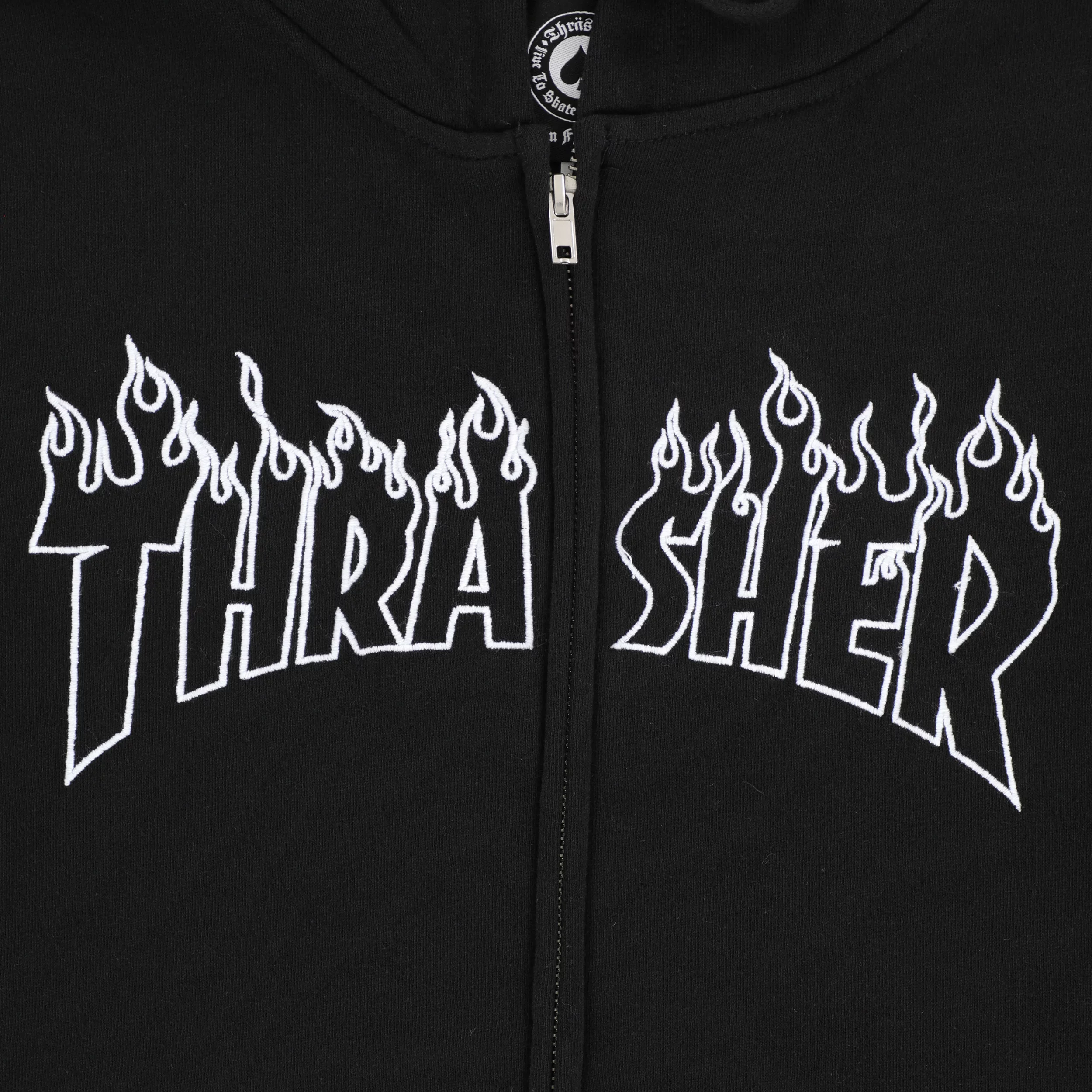 Thrasher Flame Embroidered Zip Hoodie - black | Tactics