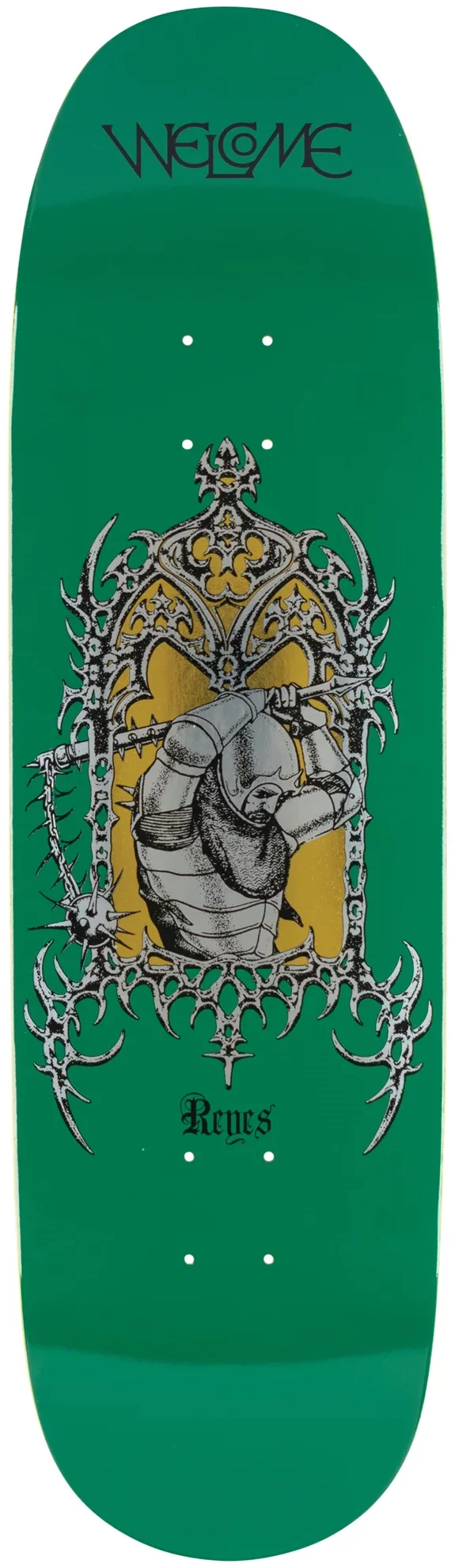 Welcome Reyes Flail 9.0 Baculus 2.0 Shape Skateboard Deck - green