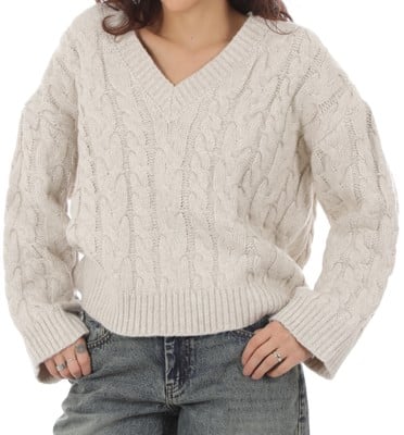 RVCA Women's Cable V Neck Sweater - star white - view large