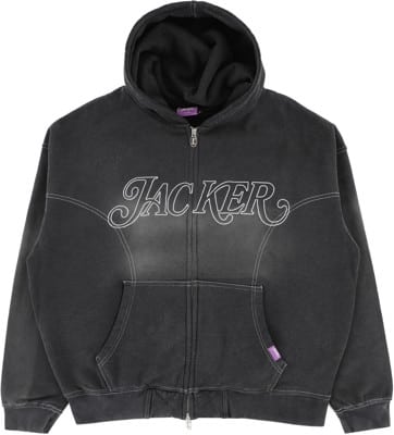 Jacker Rough Garment Dyed Premium Zip Hoodie - black - view large